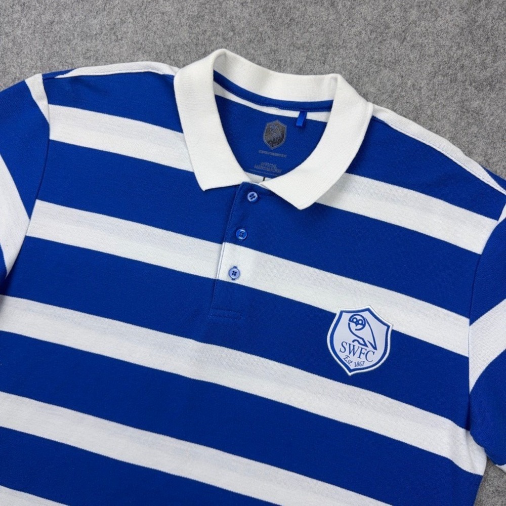 Sheffield Wednesday FC Polo Shirt Mens Large Blue White Striped Soccer Football